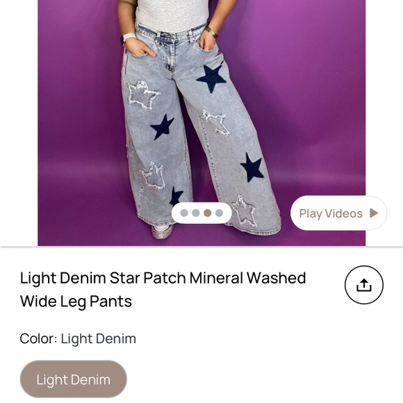 Blue Velvet Denim - Blue Velvet Light Denim Star Mineral Washed Wide Leg Jeans Size Large (10/12)